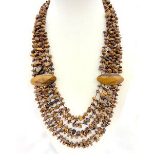 Vintage Multistrand Tigereye Necklace Hand Knotted w/Faceted Beads and Nuggets